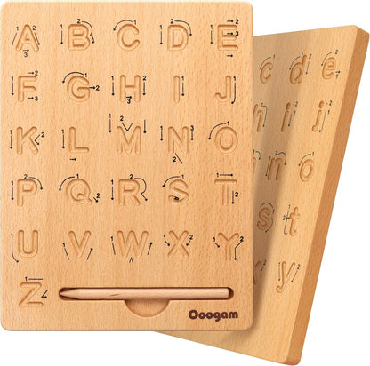 Coogam Wooden Letters Practicing Board, Double-Sided Alphabet Tracing Tool | Learning to Write ABC Educational Toy Game Fine Motor Montessori Gift for Preschool 3 4 5 Years Old Kids