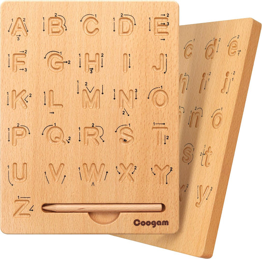 Coogam Wooden Letters Practicing Board, Double-Sided Alphabet Tracing Tool | Learning to Write ABC Educational Toy Game Fine Motor Montessori Gift for Preschool 3 4 5 Years Old Kids