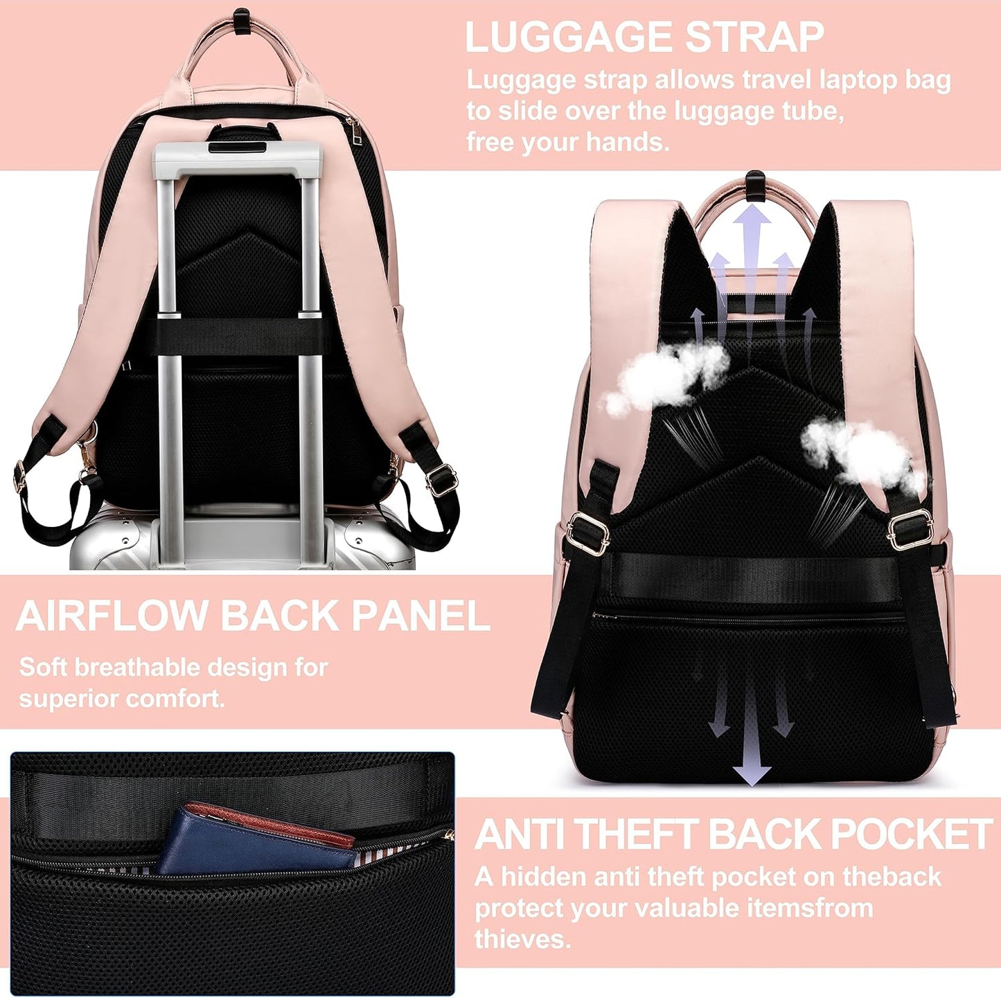 Laptop Backpack for Women Men, Water Resistant Travel Work Backpacks Purse Stylish College Business Teacher Nurse Computer Bag, Fits 17.3" Laptop Light Blue