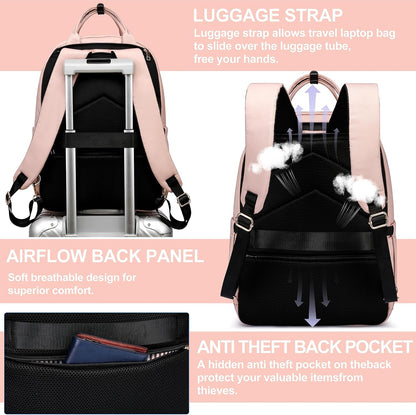 Laptop Backpack for Women Men, Water Resistant Travel Work Backpacks Purse Stylish College Business Teacher Nurse Computer Bag, Fits 17.3" Laptop Light Blue