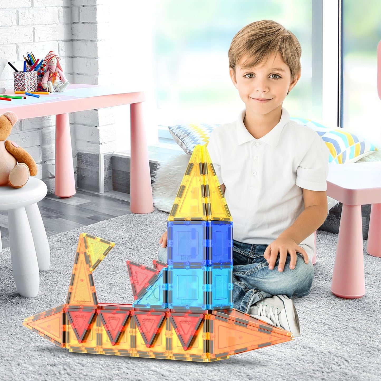 PicassoTiles 100 Piece Set 100pcs Magnet Building Tiles Clear Magnetic 3D Building Blocks Construction Playboards, Creativity beyond Imagination, Inspirational, Recreational, Educational Conventional