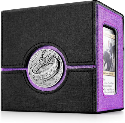 Kabinka Commander Deck Box for MTG with Metal Emblem, Card Deck Box with Dice Tray, Hold 100 Double-Sleeved Cards for TCG/PTCG, Cards Storage Case, 35PT Magnetic Card Holder (Black& Purple, Lotus)