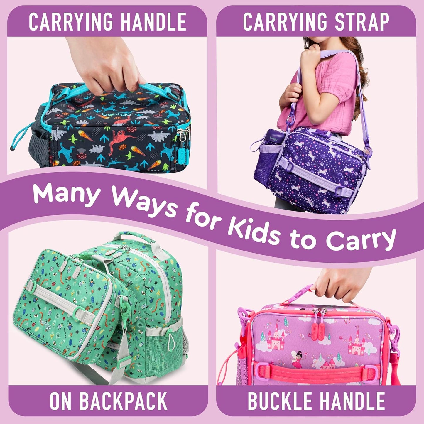 Bentgo® Kids Lunch Bag - Durable, Double Insulated, Water-Resistant Fabric, Interior & Exterior Zippered Pockets, Water Bottle Holder - Ideal for Children 3+ (Shark)