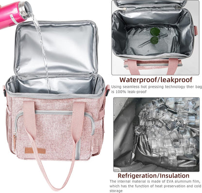 Lunch Bag Women Insulated Lunch Box for Work, Purple Expandable Large Lunch Bags, Leakproof Double Deck Lunch Box Cooler Bag（Purple）