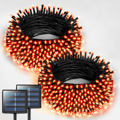 JMEXSUSS 2 Pack 75.5ft Orange Solar Christmas Lights, Total 400 LED Solar String Lights Outdoor Waterproof, 8 Modes Orange Halloween Lights for Tree Patio Garden Thanksgiving Halloween Decorations