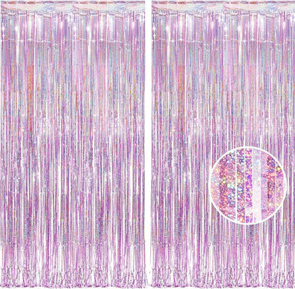BRAVESHINE Pink Glitter Tinsel Foil Fringe Curtain - 2 Pcs 3.2x8.2 ft Metallic Party Supplies Photo Backdrop for Girl Princess Birthday Unicorn Bachelorette Butterfly Bridal Shower Party Decorations