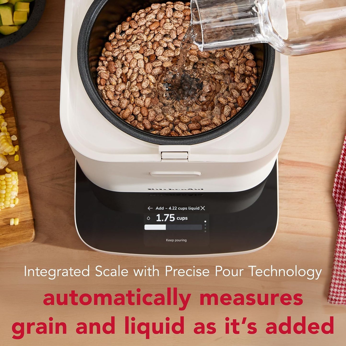KitchenAid Compact 8 Cup Grain and Rice Cooker with Automatic Sensing and Integrated Scale, KGC2154PL, Porcelain White