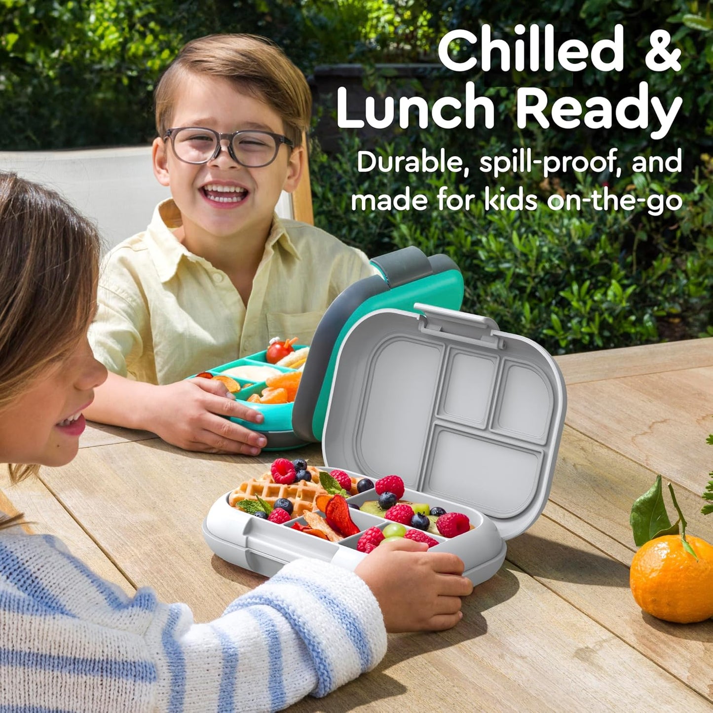 Bentgo Chill Kids Leak-Proof Lunch Box - 4-Compartment Bento Box with Built-In Ice Pack, 3.3 Cup Capacity, PFAS & BPA-Free, Microwave & Dishwasher Safe, Ideal Size for Ages 3 to 7 (Aqua)