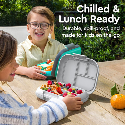Bentgo Chill Kids Leak-Proof Lunch Box - 4-Compartment Bento Box with Built-In Ice Pack, 3.3 Cup Capacity, PFAS & BPA-Free, Microwave & Dishwasher Safe, Ideal Size for Ages 3 to 7 (Aqua)