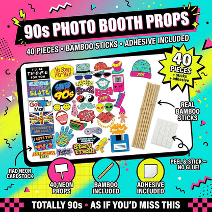 Throwback 90s Photo Booth Props - 40 Pieces - Funny 1990s Theme Party Supplies, Decorations and Gifts