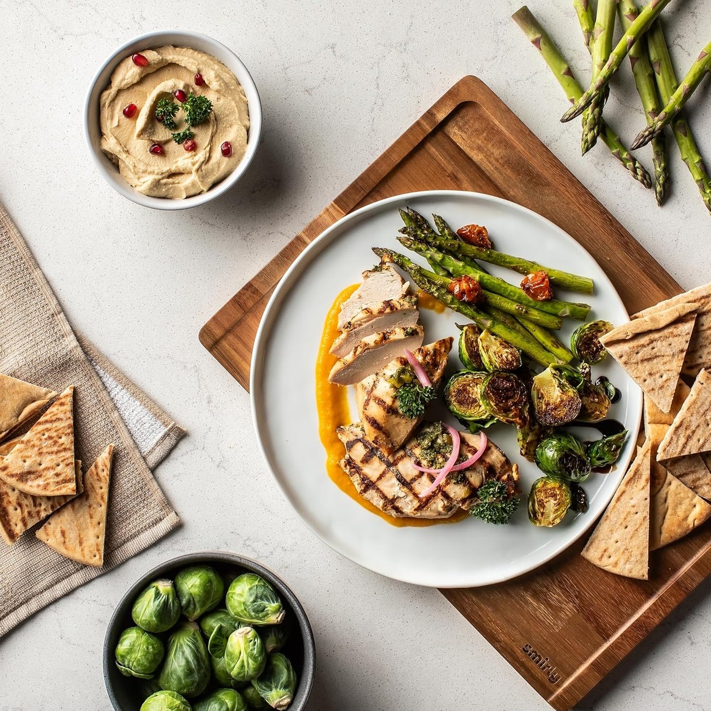 SMIRLY Wood Cutting Boards For Kitchen Meal Prep & Serving, Bamboo Cutting Board Set, Charcuterie Chopping Boards and Wooden Cutting Boards for Kitchen