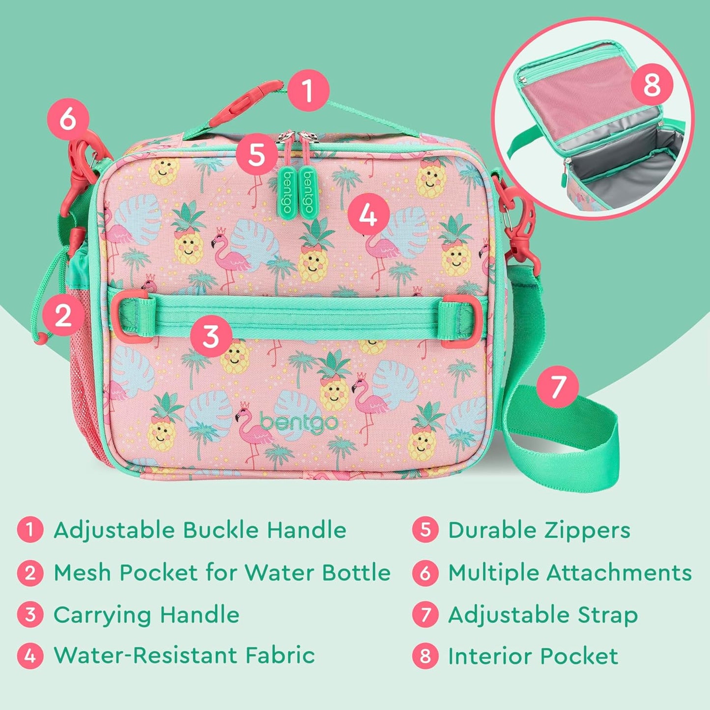 Bentgo® Kids Lunch Bag - Durable, Double Insulated, Water-Resistant Fabric, Interior & Exterior Zippered Pockets, Water Bottle Holder - Ideal for Children 3+ (Shark)