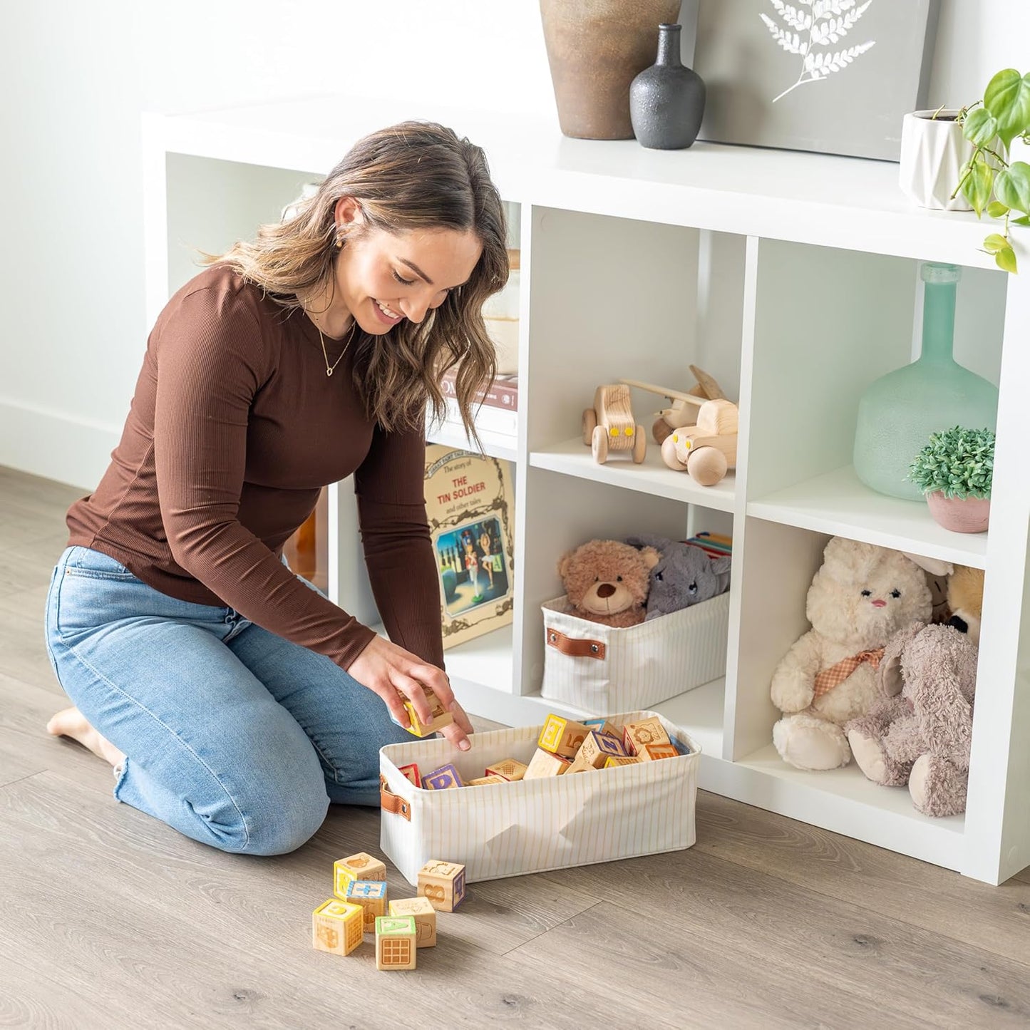 OrganiHaus Large Fabric Storage Baskets for Shelves 3 Pack, 15x11in Closet Storage Bins for Shelves, Cloth Baskets, Fabric Storage Cubes, Linen Closet Organizers, Fabric Basket, White Basket