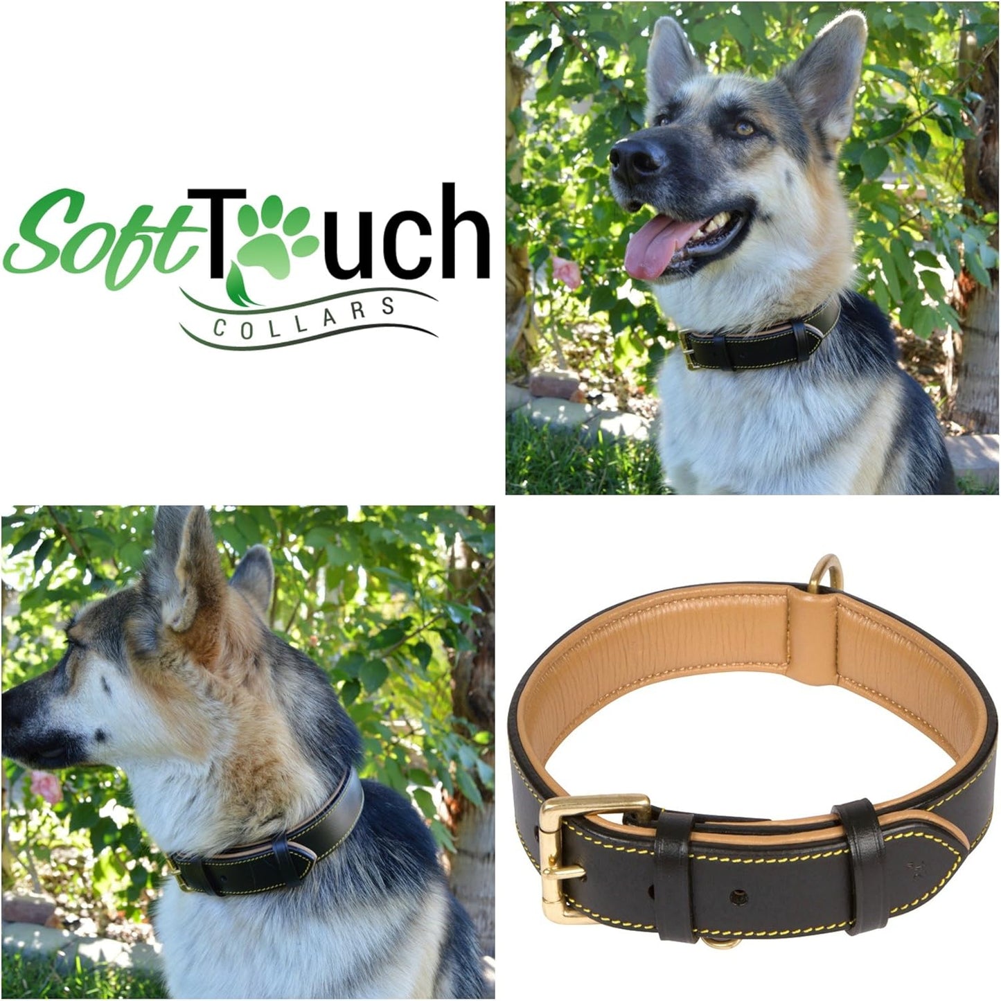 Soft Touch Collars Padded Leather Dog Collar, Large Brown - Genuine Real Leather, 24" Long x 1.5 Wide, Fits Neck Size 18" to 21" Inches