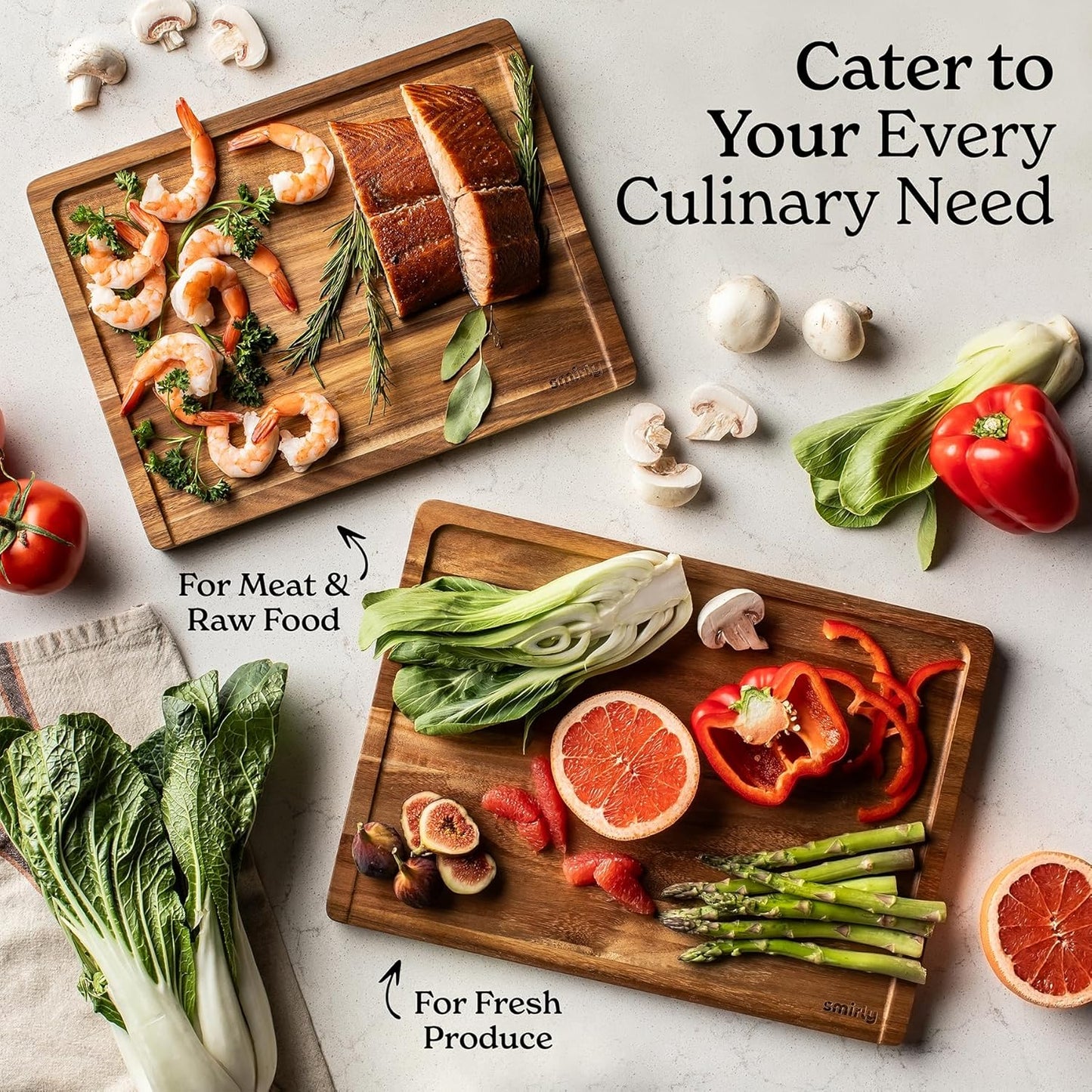 SMIRLY Wood Cutting Boards For Kitchen Meal Prep & Serving, Bamboo Cutting Board Set, Charcuterie Chopping Boards and Wooden Cutting Boards for Kitchen