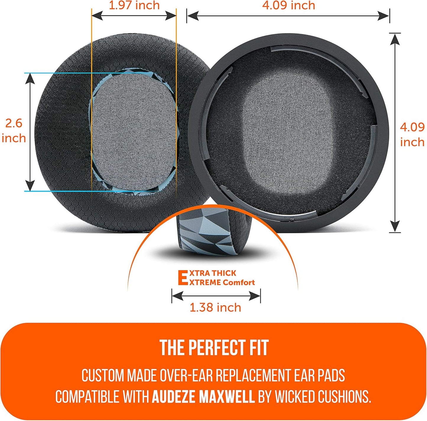WC Freeze Maxwell - Cooling Gel Replacement Earpads for Audeze Maxwell Headphones by Wicked Cushions - Elevate Comfort, Durability, Thickness & Sound Isolation for Epic Gaming Sessions | Black