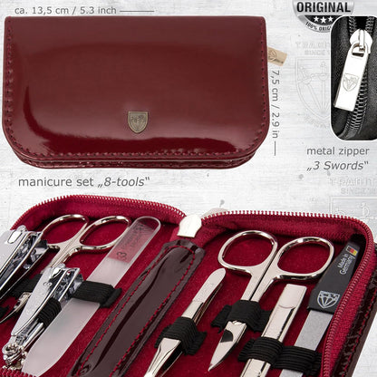 3 Swords Germany - brand quality 8 piece manicure pedicure grooming kit set for professional finger & toe nail care scissors clipper fashion leather case camou in gift box, Made in Germany