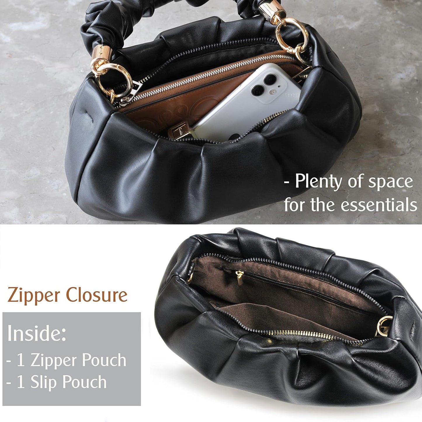 Cloud Pouch Bag Women Shoulder Handbag Soft Vegan Leather Vintage Hobo Chain Cross body Bag