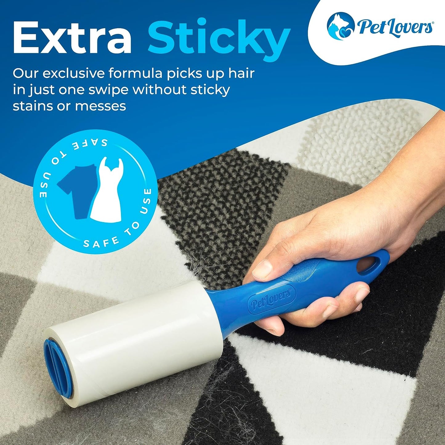 PetLovers Extra Sticky Lint Roller Mega Value Set for Pet Hair Removal, Dog and Cat Lint Remover (1 Pack Reusable)