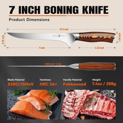 TUO Boning Knife - Razor Sharp Fillet Knife - High Carbon German Stainless Steel Kitchen Cutlery - Pakkawood Handle - Luxurious Gift Box Included - 7 inch - Fiery Phoenix Series