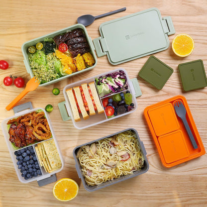 Linoroso Stackable Bento Box Adult Lunch Box | Meet All You On-The-Go Needs for Food, Salad and Snack Box, Premium Bento Lunch Box for Adults Include Utensil Set, Dressing Containers - Pale Mint