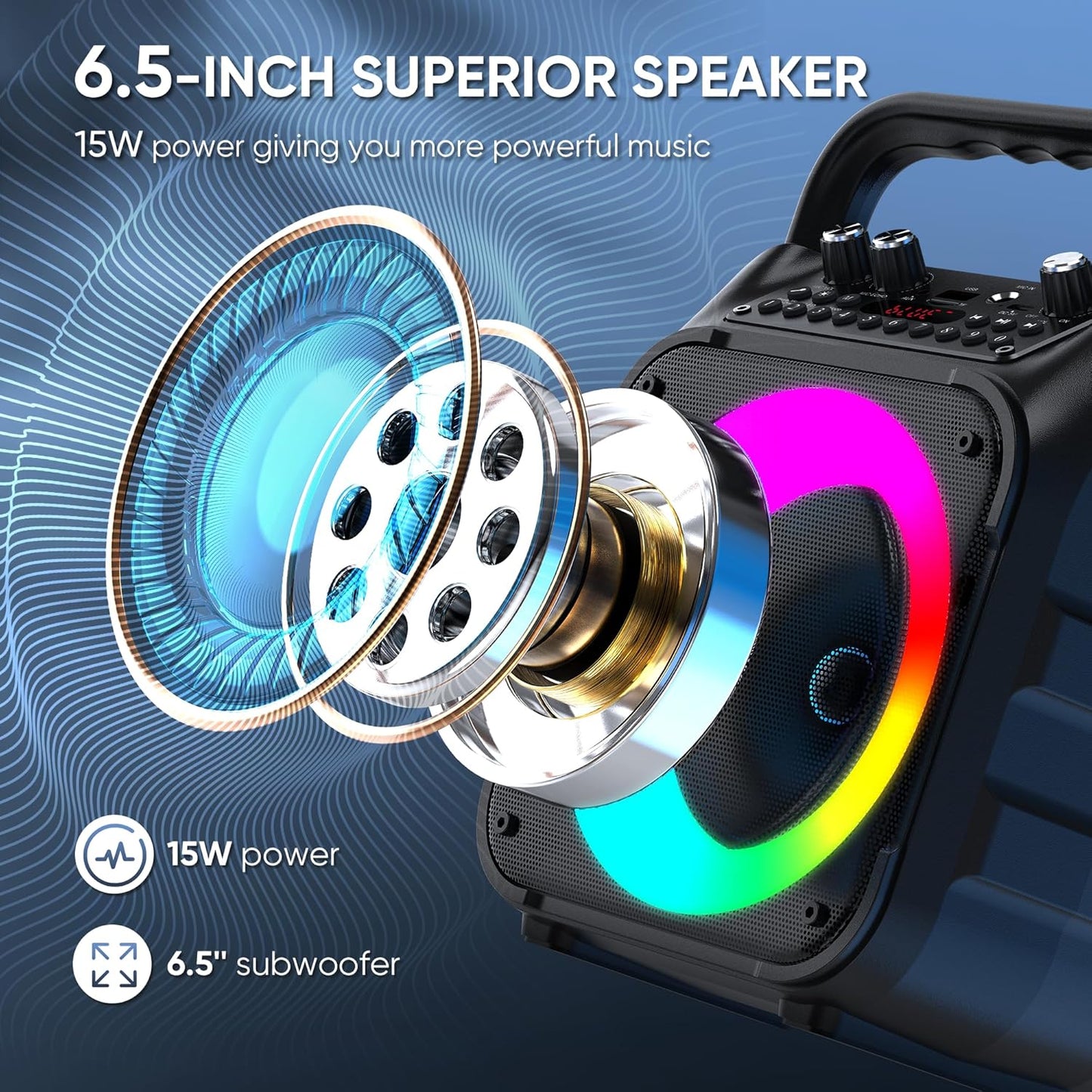 Karaoke Machine, Portable Bluetooth PA Speaker with 2 Wireless Microphones for Adults & Kids with Lights, Karaoke Microphone with PA System Supports USB/TF/REC/FM/AUX for Home Party(Black)