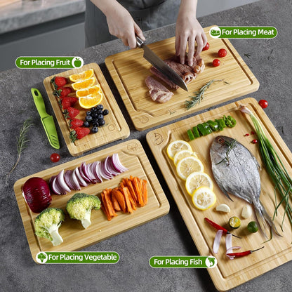 Bamboo Cutting Board Set of 3, Cutting Boards for Kitchen with Juice Groove, Bamboo Chopping Board Set, Serving Board Set for Meat, Fruit Vegetable and Cheese