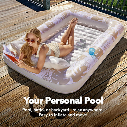 Sloosh Inflatable Tanning Pool Lounger Float-XL, 85" x 57" Extra Large Suntan Sun Tan tub for Adults, Bed Blow up, Raft Lounge Floatie, XL-Blue