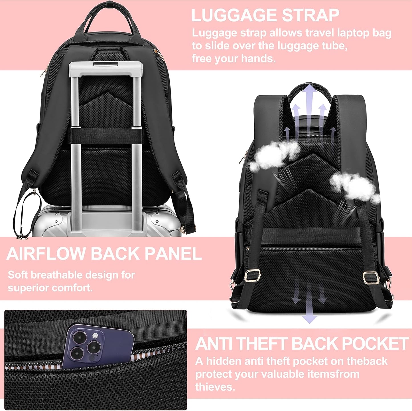 Laptop Backpack for Women Men, Water Resistant Travel Work Backpacks Purse Stylish College Business Teacher Nurse Computer Bag, Fits 17.3" Laptop Light Blue