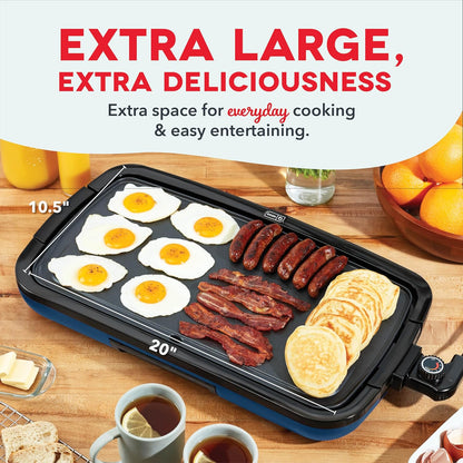 DASH Deluxe Everyday Electric Griddle with Dishwasher Safe Removable Nonstick Cooking Plate for Pancakes, Burgers, Eggs and more, Includes Drip Tray + Recipe Book, 20” x 10.5”, 1500-Watt - Red