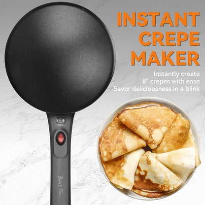 Baker's Friend Crepe Maker Machine with Auto Power Off, Portable Crepe Maker with Non Stick Dipping Plate, Automatic Temperature Control (Graphite)