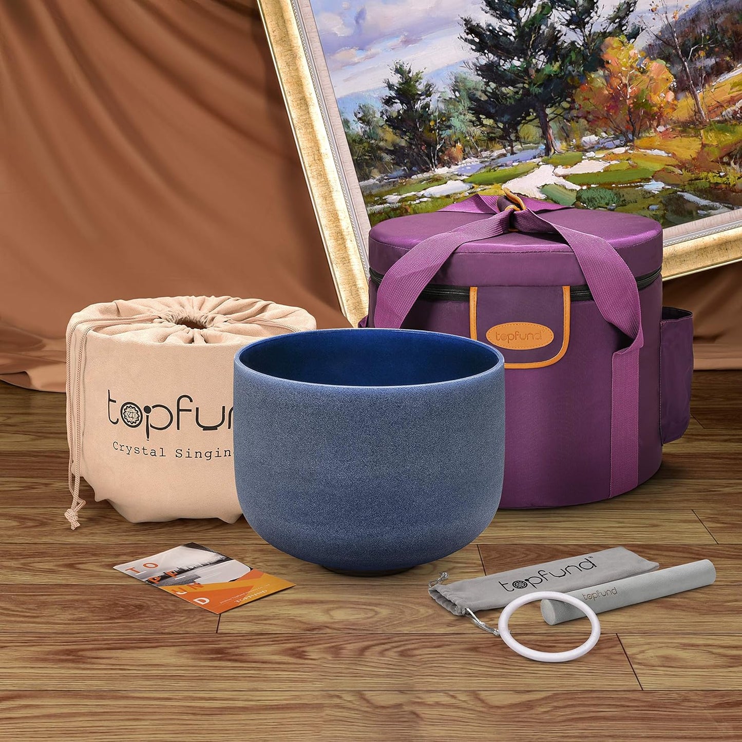 TOPFUND F Note Crystal Singing Bowl Heart Chakra 8 inch with Heavy Duty Carrying Case and Suede Striker