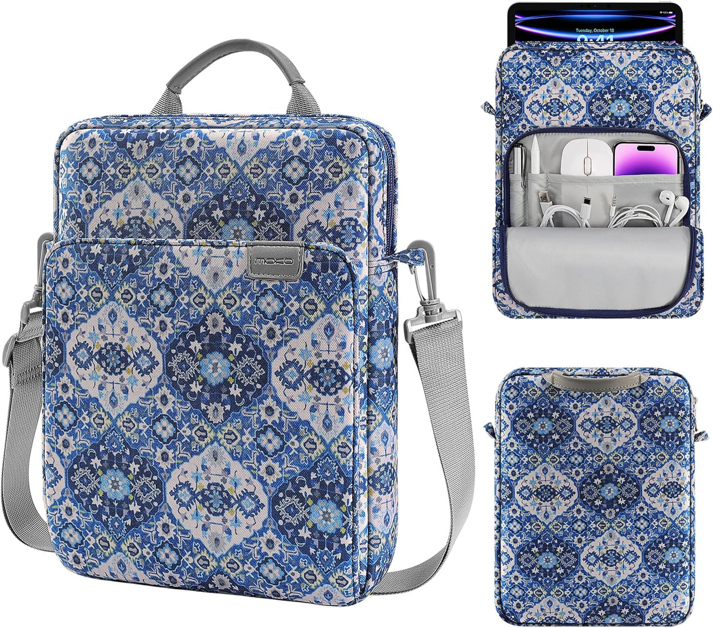 MoKo 13.3-14 Inch Laptop Sleeve Bag Fits MacBook Pro M3/M2 14" 2023, MacBook Pro 13" M2, New MacBook Air 13.6" M3/M2 2024/2022,Tab S8 Ultra 14.6",Handle Carrying Case with Shoulder Strap, Black & Gray - PuriLite