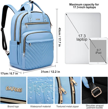 Laptop Backpack for Women Men, Water Resistant Travel Work Backpacks Purse Stylish College Business Teacher Nurse Computer Bag, Fits 17.3" Laptop Light Blue