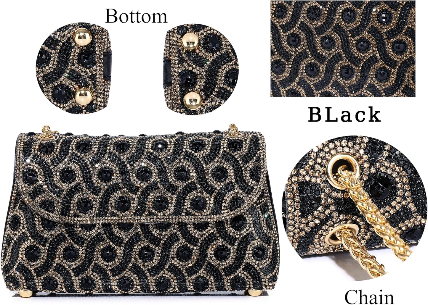 MUDUO Elegant Rhinestone Evening Bags Clutch Bags- evening Purse Evening Clutch Bag for for Wedding Cocktail Prom Party - PuriLite