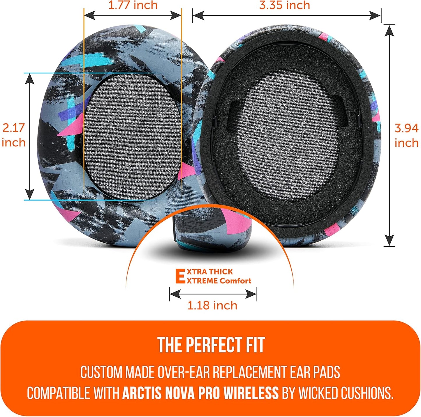 WC Upgraded Replacement Earpads for Steelseries Arctis Nova Pro Wireless Made by Wicked Cushions | Improved Durability, Thickness, Softer Leather, and Sound Isolation | 90's Black