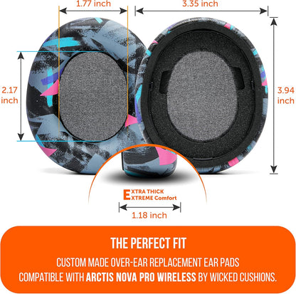 WC Upgraded Replacement Earpads for Steelseries Arctis Nova Pro Wireless Made by Wicked Cushions | Improved Durability, Thickness, Softer Leather, and Sound Isolation | 90's Black