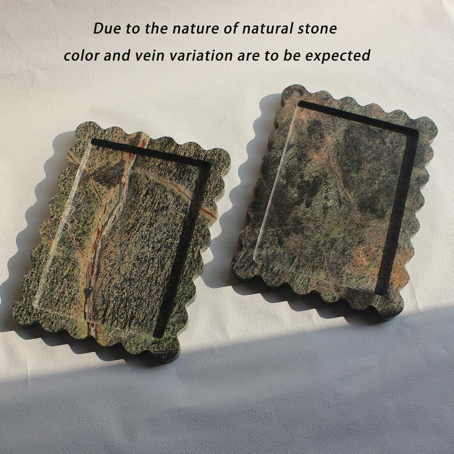 Natural Luxury Scalloped Marble Tray 10.8"x8", Rectangle Vanity Tray for Bathroom Kitchen Counter, Decorative Tray for Dresser Home Decor - Rainforest Green