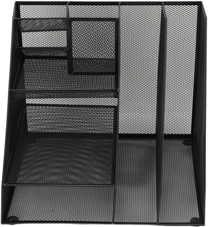 Metal Mesh Desktop Organizer Efficient Iron Storage Rack for Office Home School Supplies Black Iron