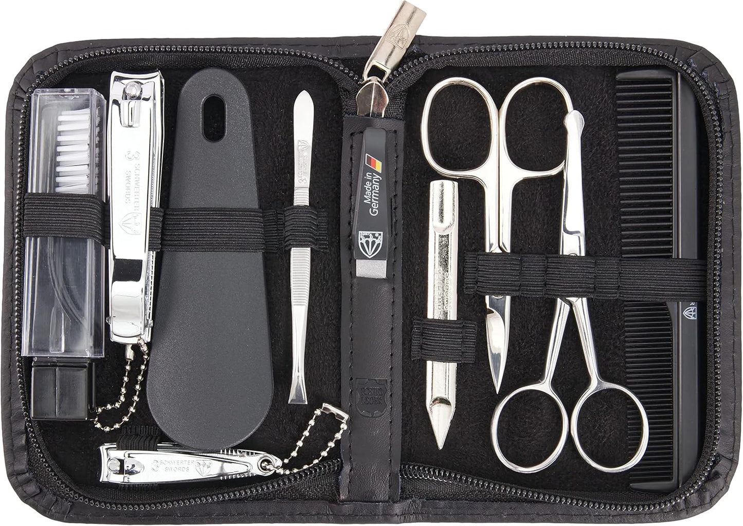 3 Swords Germany - brand quality 10 piece manicure pedicure grooming kit set for professional finger & toe nail care scissors clipper fashion leather case in gift box, Made by 3 Swords (003164)