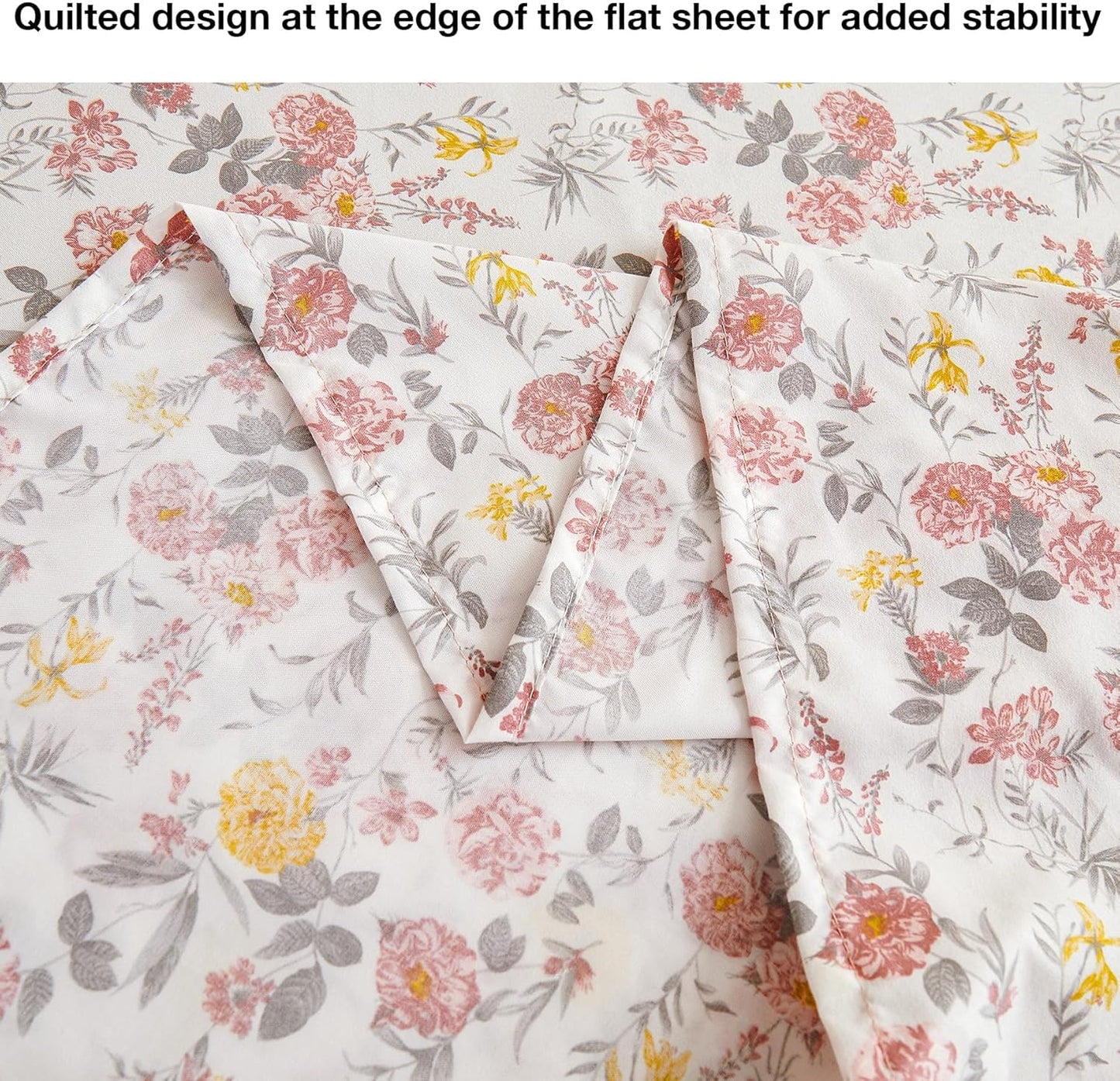 Viviland Floral Queen Sheet Set - 4 Piece Vintage Pink & Yellow Flower Patterned Bed Sheets - Soft, Breathable Microfiber Sheets with Deep Pocket, Non-Slip Fitted Sheets & Pillowcases