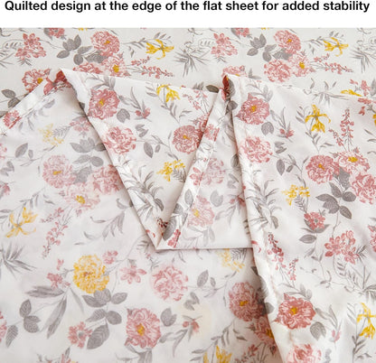 Viviland Floral Queen Sheet Set - 4 Piece Vintage Pink & Yellow Flower Patterned Bed Sheets - Soft, Breathable Microfiber Sheets with Deep Pocket, Non-Slip Fitted Sheets & Pillowcases