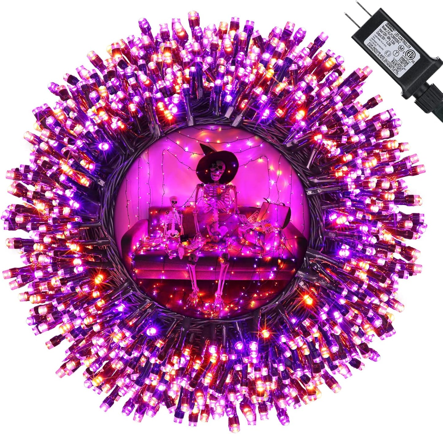 Orange and Purple Halloween Lights, 114ft 300 LED Halloween String Lights with 8 Modes, Waterproof Plug in Orange Purple Fairy Lights for Halloween Party, Garden, Indoor Outdoor Halloween Decor