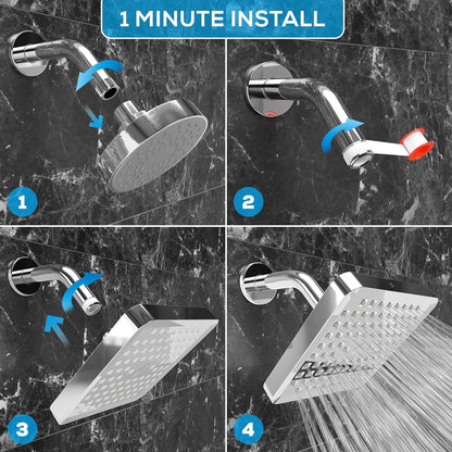 SparkPod Shower Head - High Pressure Rain - Premium Quality Luxury Design - 1-Min Install - Easy Clean Adjustable Replacement for Your Bathroom Shower Heads (Luxury Polished Chrome, 6 Inch Round)