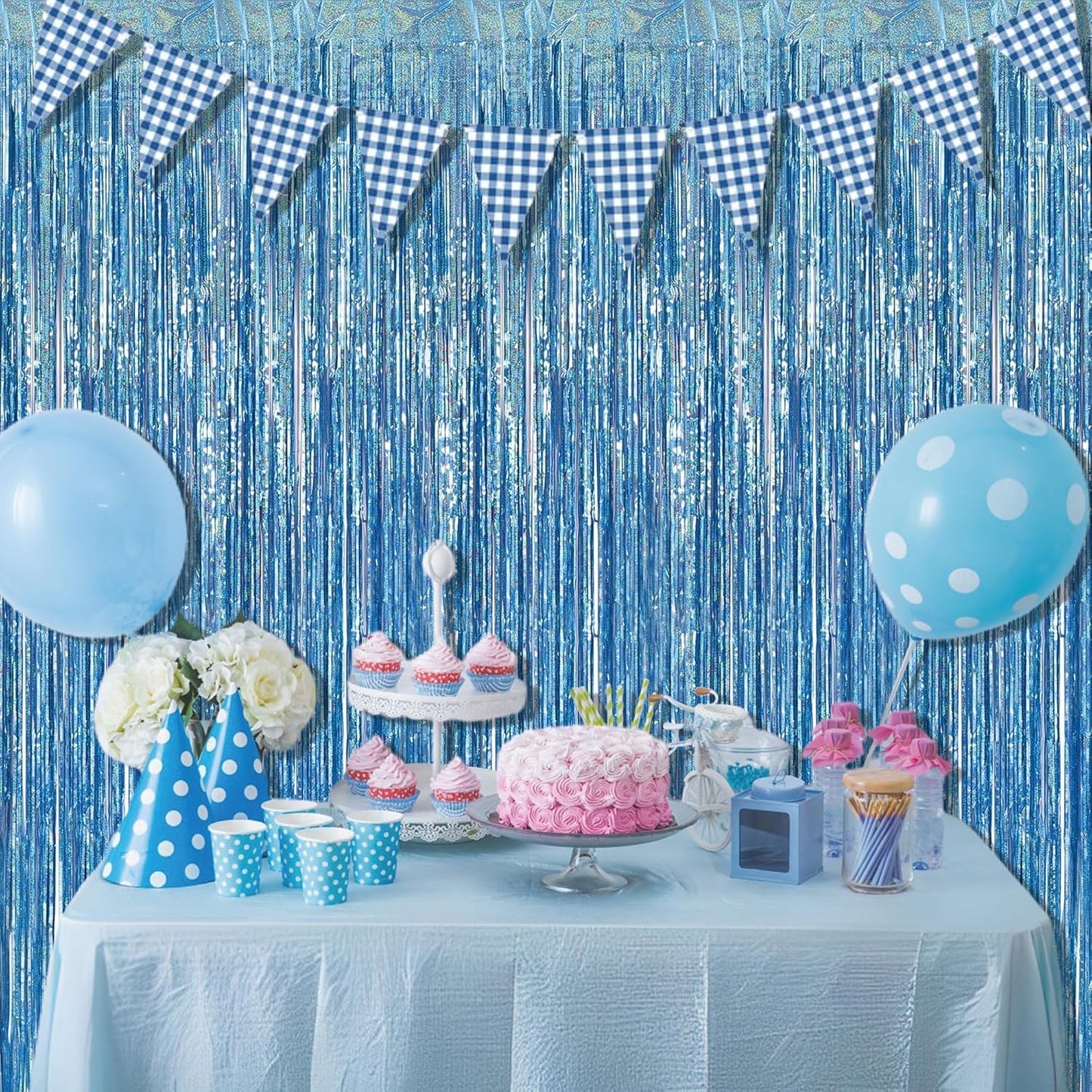 BRAVESHINE Pink Glitter Tinsel Foil Fringe Curtain - 2 Pcs 3.2x8.2 ft Metallic Party Supplies Photo Backdrop for Girl Princess Birthday Unicorn Bachelorette Butterfly Bridal Shower Party Decorations