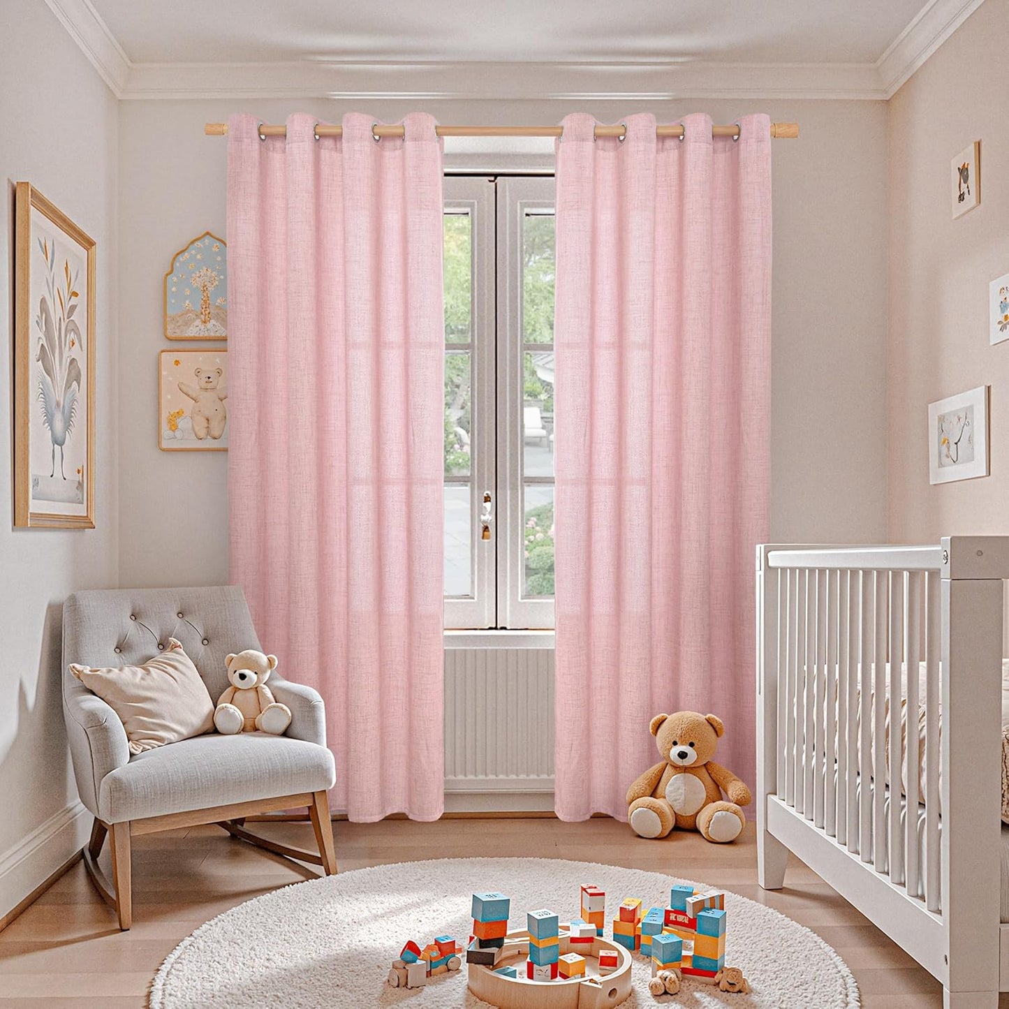 YoungsTex Natural Linen Curtains 84 Inch Long for Living Room Bedroom Grommet Top Light Filtering Privacy Linen Textured Window Semi Sheer Drapes, 2 Panels, 52x84 Inch, Natural