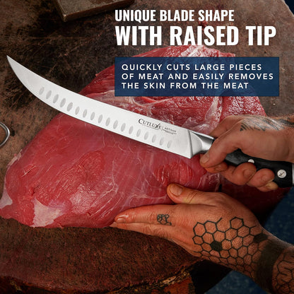 Cutluxe Butcher Knife – 10″ Cimeter Breaking Knife, Razor Sharp Forged High Carbon German Steel, Full Tang Carving Knife, Ergonomic Handle Design – Artisan Series