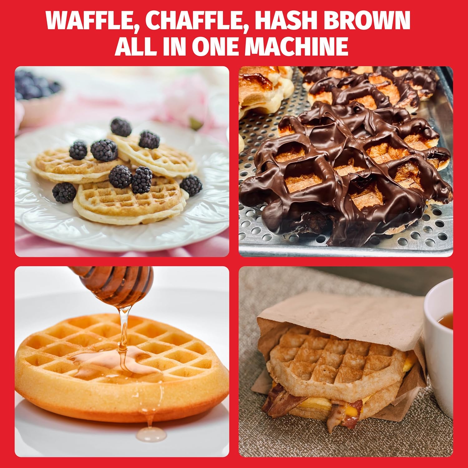 SugarWhisk Double Mini Waffle Maker Machine, Chaffle Maker, Waflera Electrica, Small Waffle Iron for Waffles, Keto Chaffles, Hash Browns, Cookies, 4 Inch - PuriLite