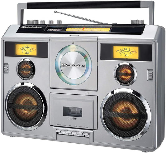 Sound Station Portable Stereo with Bluetooth/CD/AM-FM Radio/Cassette Recorder (Silver)