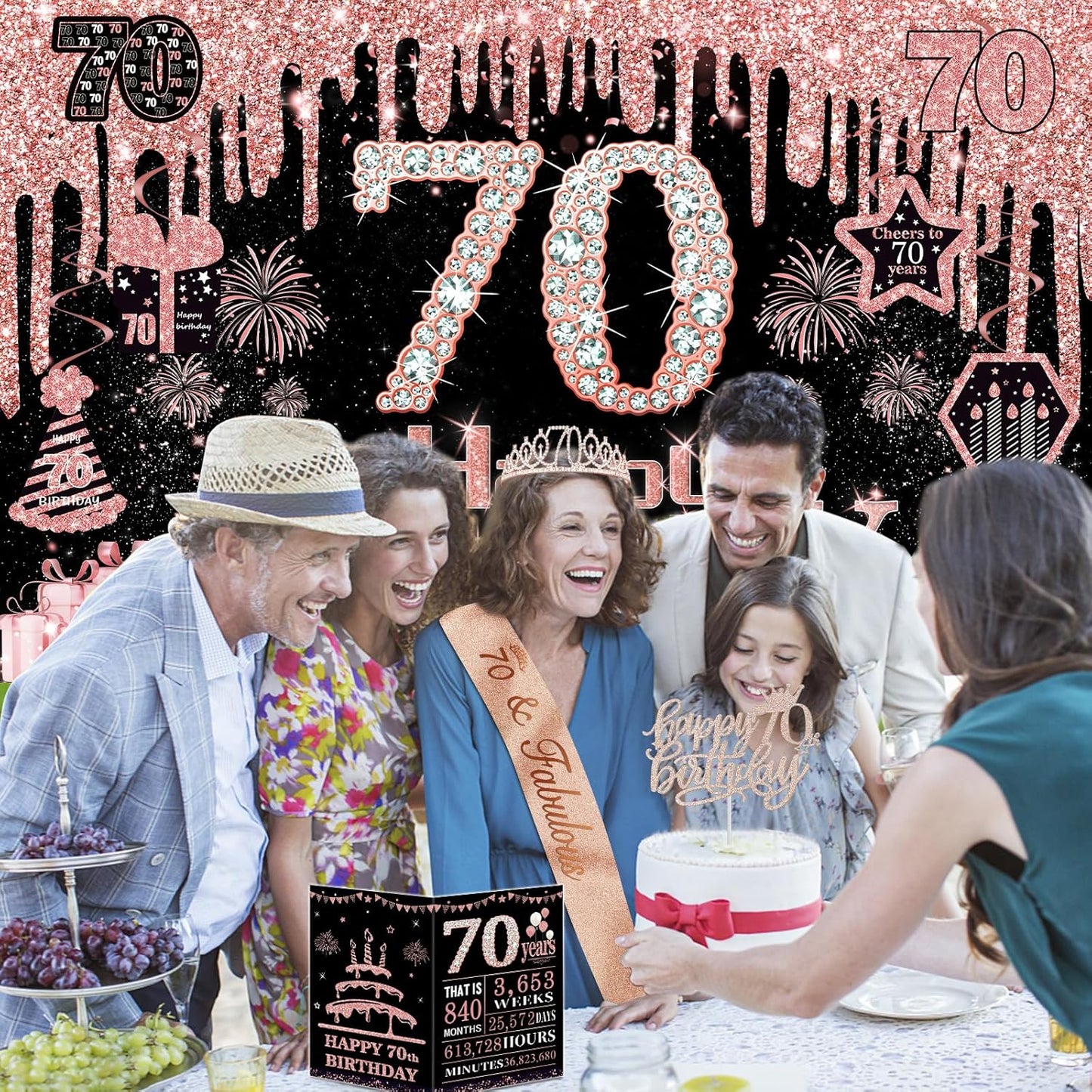 40th Birthday Decorations for Women,32pcs 40th Birthday Party Decorations,Including Backdrop, Crown,Sash,banner, Hanging Swirl,Cake Topper,balloons,Paper Fans,Anniversary Card and paper fans